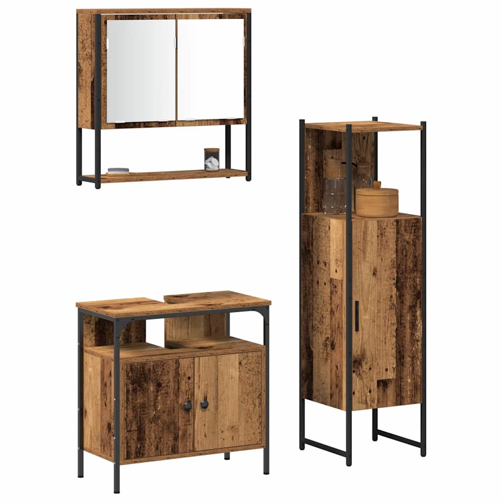 vidaXL Σετ Επίπλων Μπάνιου με πόρτα 3 pcs Καφέ 33 x 33 x 120.5 εκ.