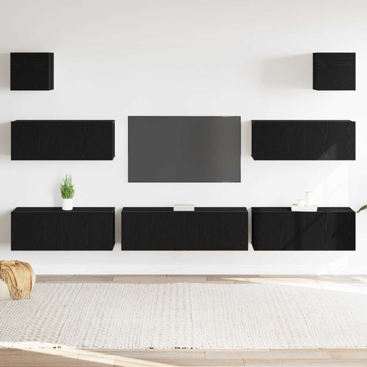 vidaXL Σετ επίπλου τηλεόρασης 7 pcs Μαύρη Οξυά 100 x 30 x 30 cm