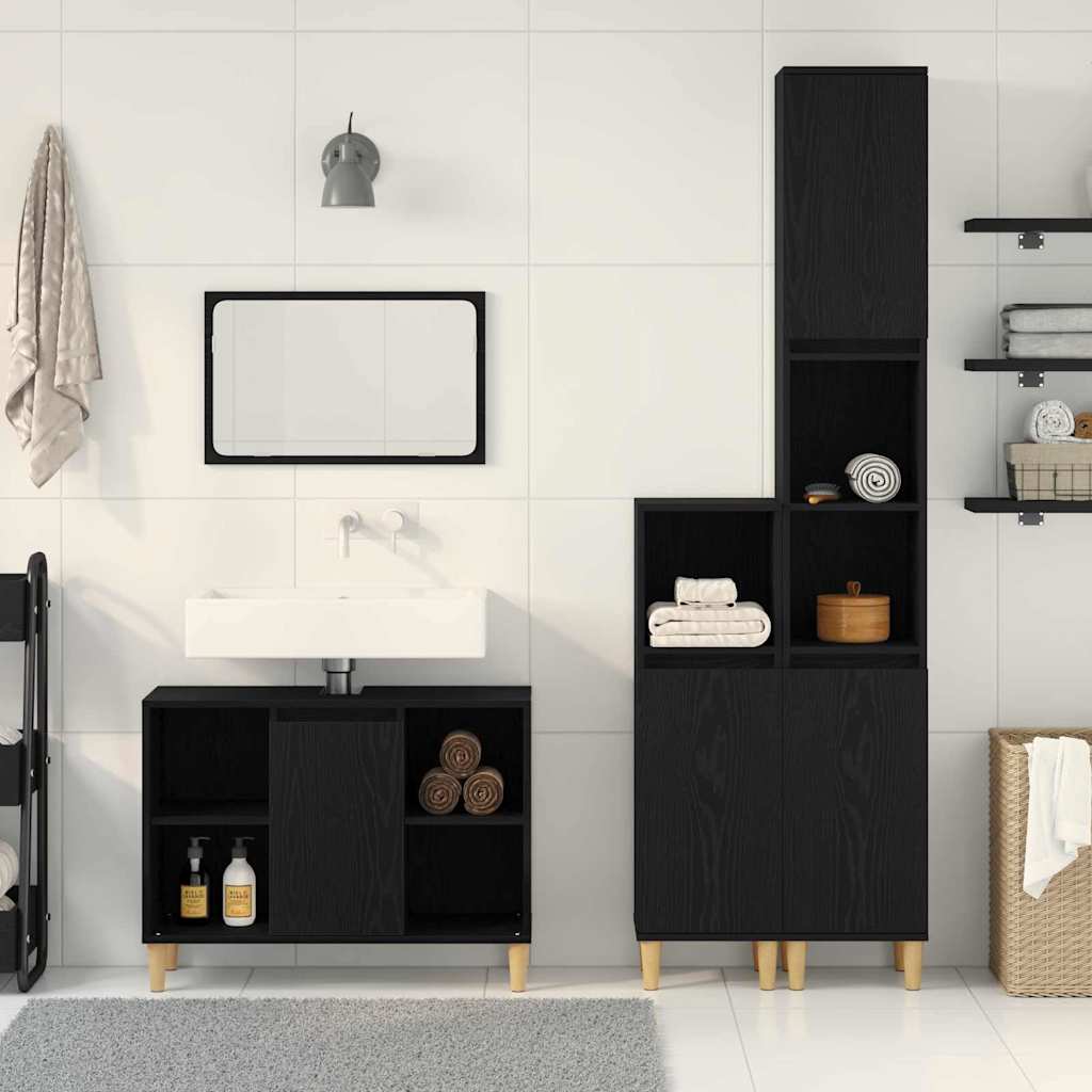vidaXL Σετ Επίπλων Μπάνιου με αποθήκευση 3 pcs Μαύρο 60 x 30 x 60 cm