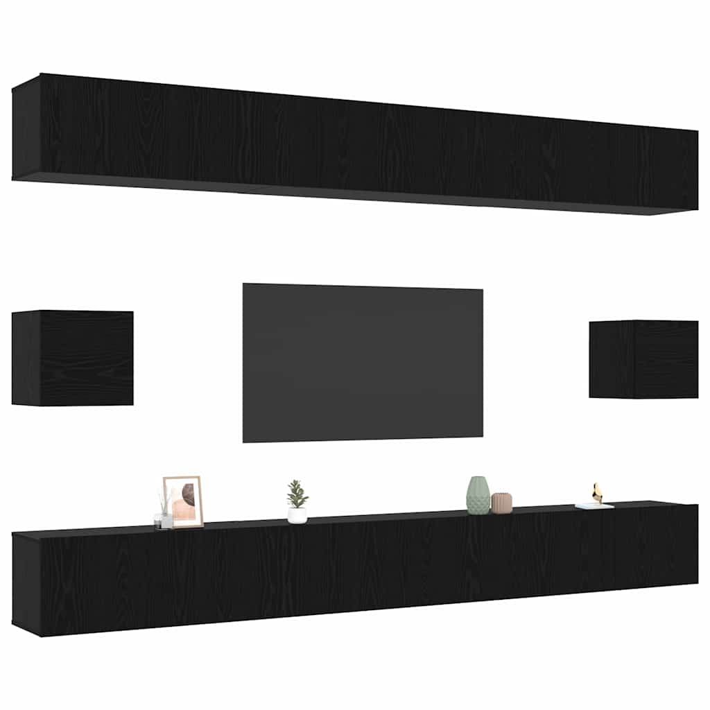 vidaXL Σετ επίπλου τηλεόρασης 8 pcs Μαύρη Οξυά Επεξεργασμένο ξύλο