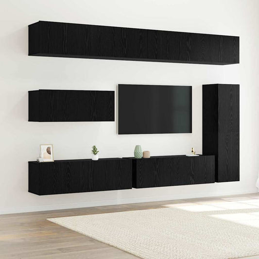 vidaXL Σετ επίπλου τηλεόρασης 7 pcs Μαύρη Οξυά Επεξεργασμένο ξύλο