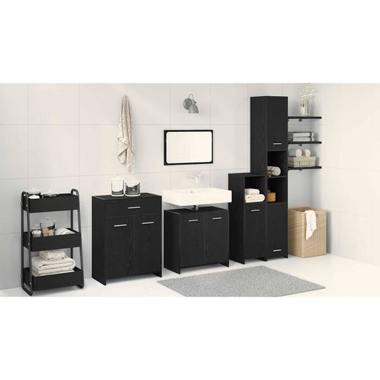 vidaXL Σετ Επίπλων Μπάνιου 4 τμχ. Μαύρη Οξυά 30 x 30 x 183,5 εκ.