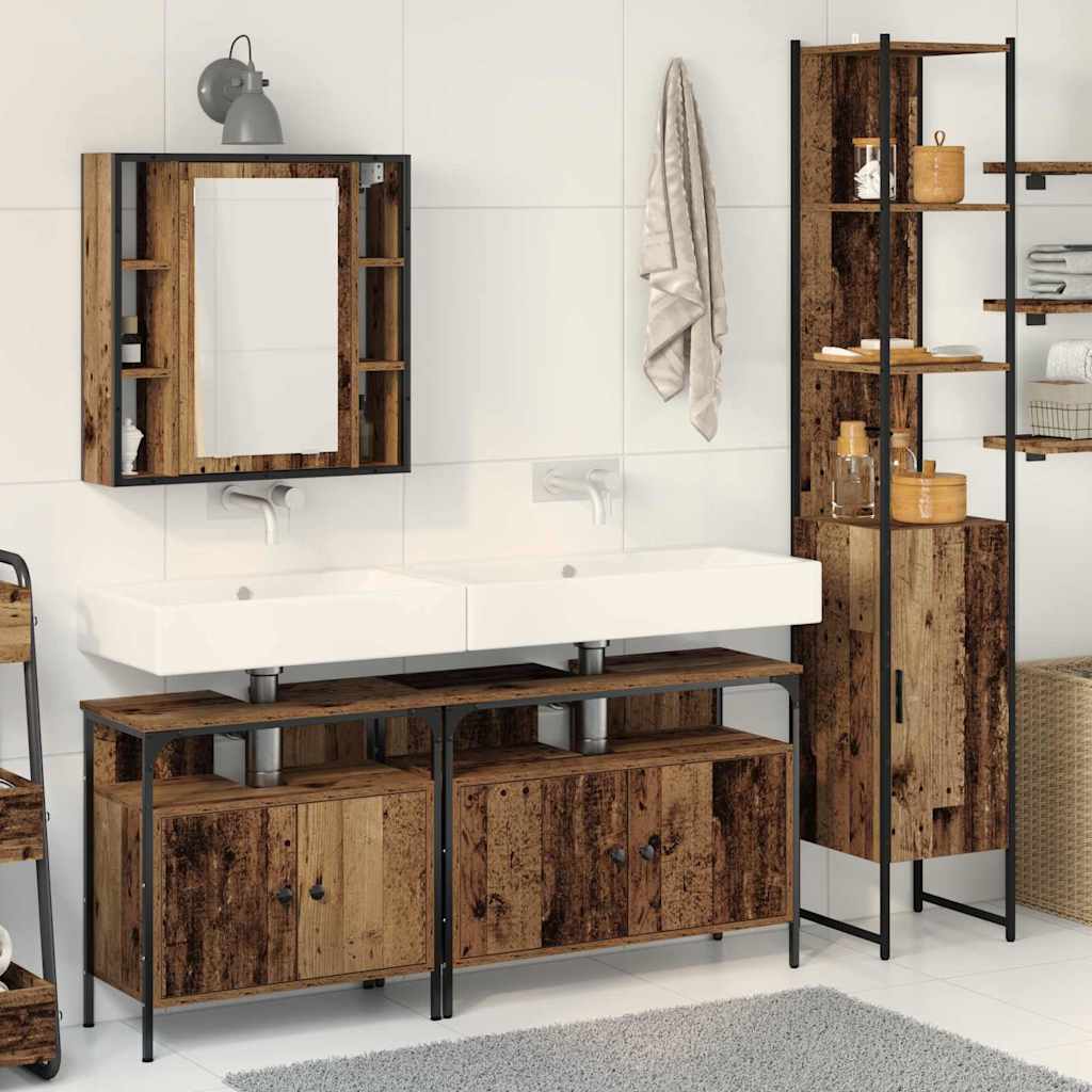 vidaXL Σετ Επίπλων Μπάνιου 4 τμχ. Παλιό Ξύλο 33 x 33 x 185,5 εκ