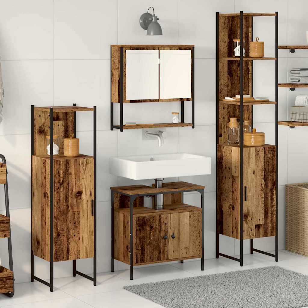 vidaXL Σετ Επίπλων Μπάνιου 4 τμχ. Παλιό Ξύλο 33 x 33 x 185,5 εκ