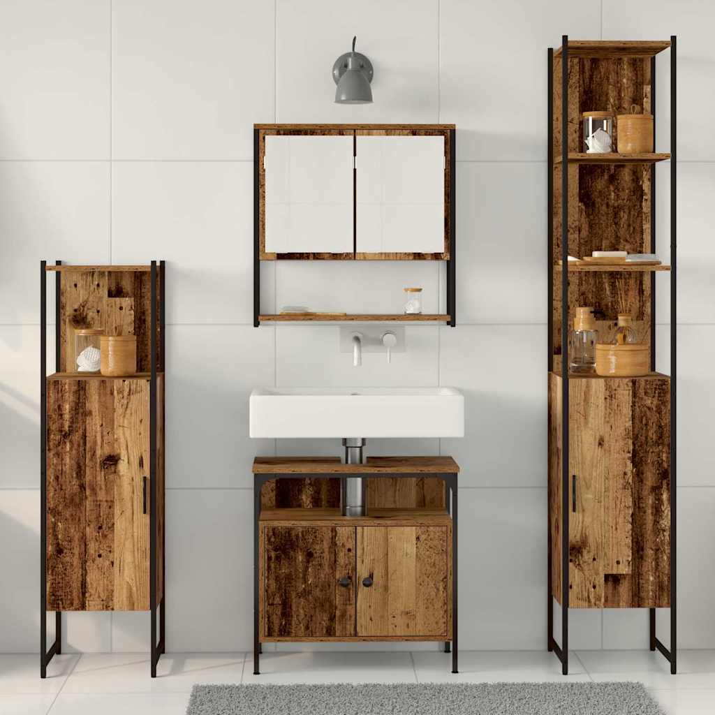 vidaXL Σετ Επίπλων Μπάνιου 4 τμχ. Παλιό Ξύλο 33 x 33 x 185,5 εκ