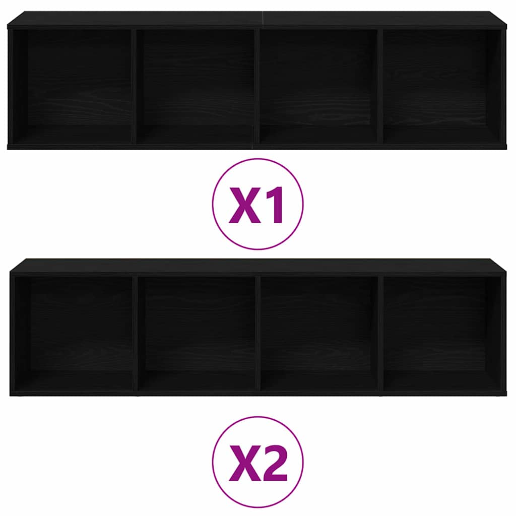 vidaXL Βιβλιοθήκη 3 pcs Μαύρη Οξυά 36 x 30 x 143 cm Επεξεργασμένο ξύλο