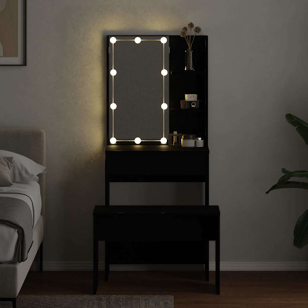 vidaXL Σετ Τραπέζι Μακιγιάζ LED 2 τμχ. Μαύρη Οξυά 60 x 40 x 140 cm