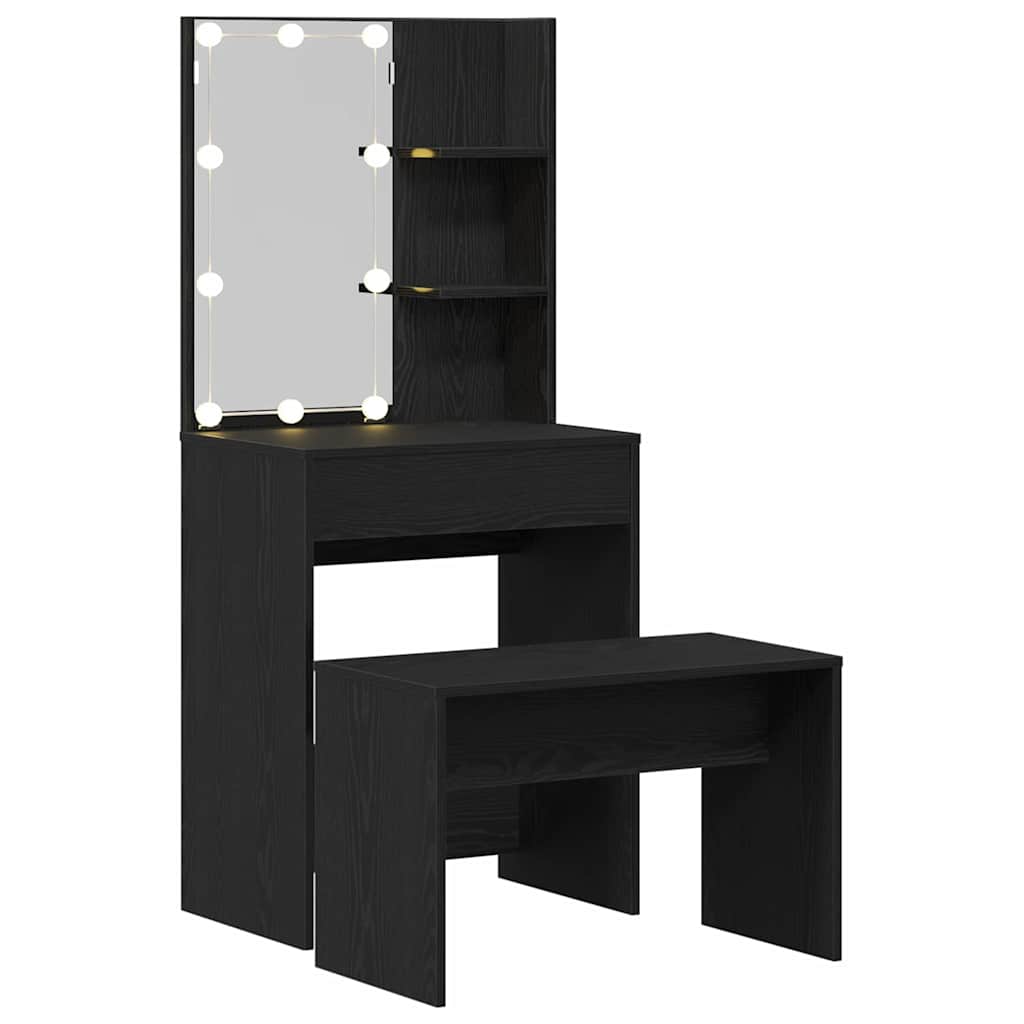 vidaXL Σετ Τραπέζι Μακιγιάζ LED 2 τμχ. Μαύρη Οξυά 60 x 40 x 140 cm