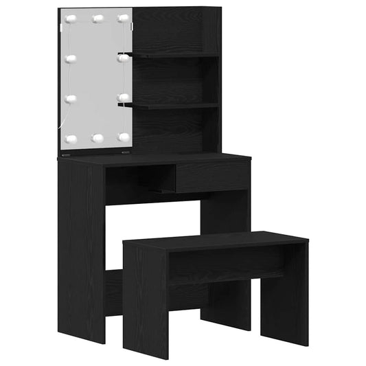 vidaXL Σετ Τραπέζι Μακιγιάζ LED 2 τμχ. Μαύρη Οξυά 74,5 x 40 x 141 cm