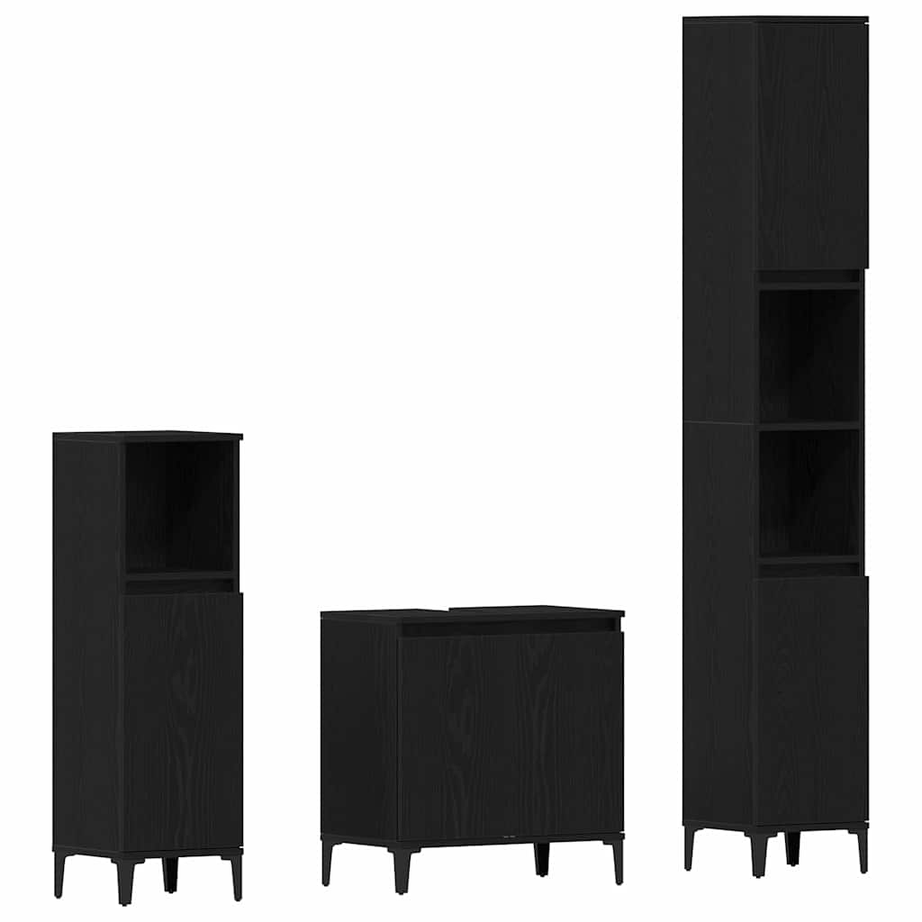 vidaXL Σετ Επίπλων Μπάνιου με αποθήκευση 3 pcs Μαύρο 30 x 30 x 180 cm