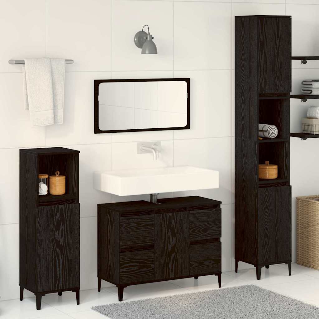 vidaXL Σετ Επίπλων Μπάνιου με συρτάρι 3 pcs Μαύρο 30 x 30 x 180 cm