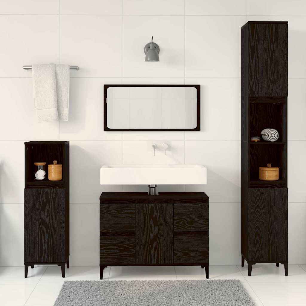 vidaXL Σετ Επίπλων Μπάνιου με συρτάρι 3 pcs Μαύρο 30 x 30 x 180 cm