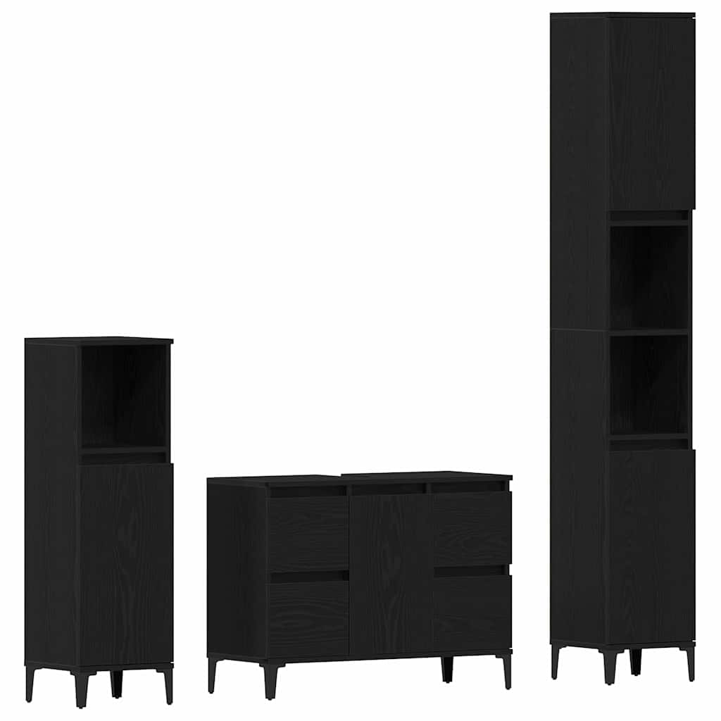vidaXL Σετ Επίπλων Μπάνιου με συρτάρι 3 pcs Μαύρο 30 x 30 x 180 cm