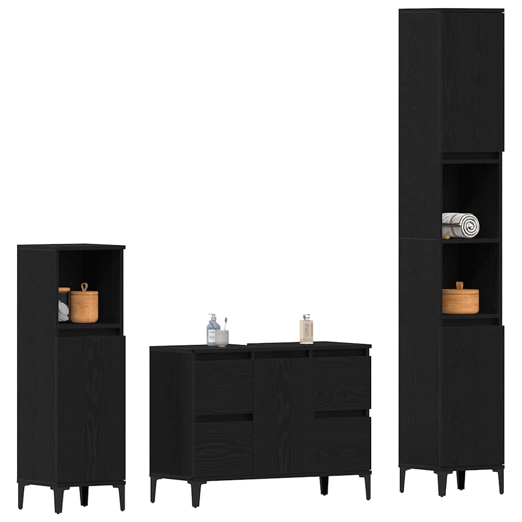 vidaXL Σετ Επίπλων Μπάνιου με συρτάρι 3 pcs Μαύρο 30 x 30 x 180 cm