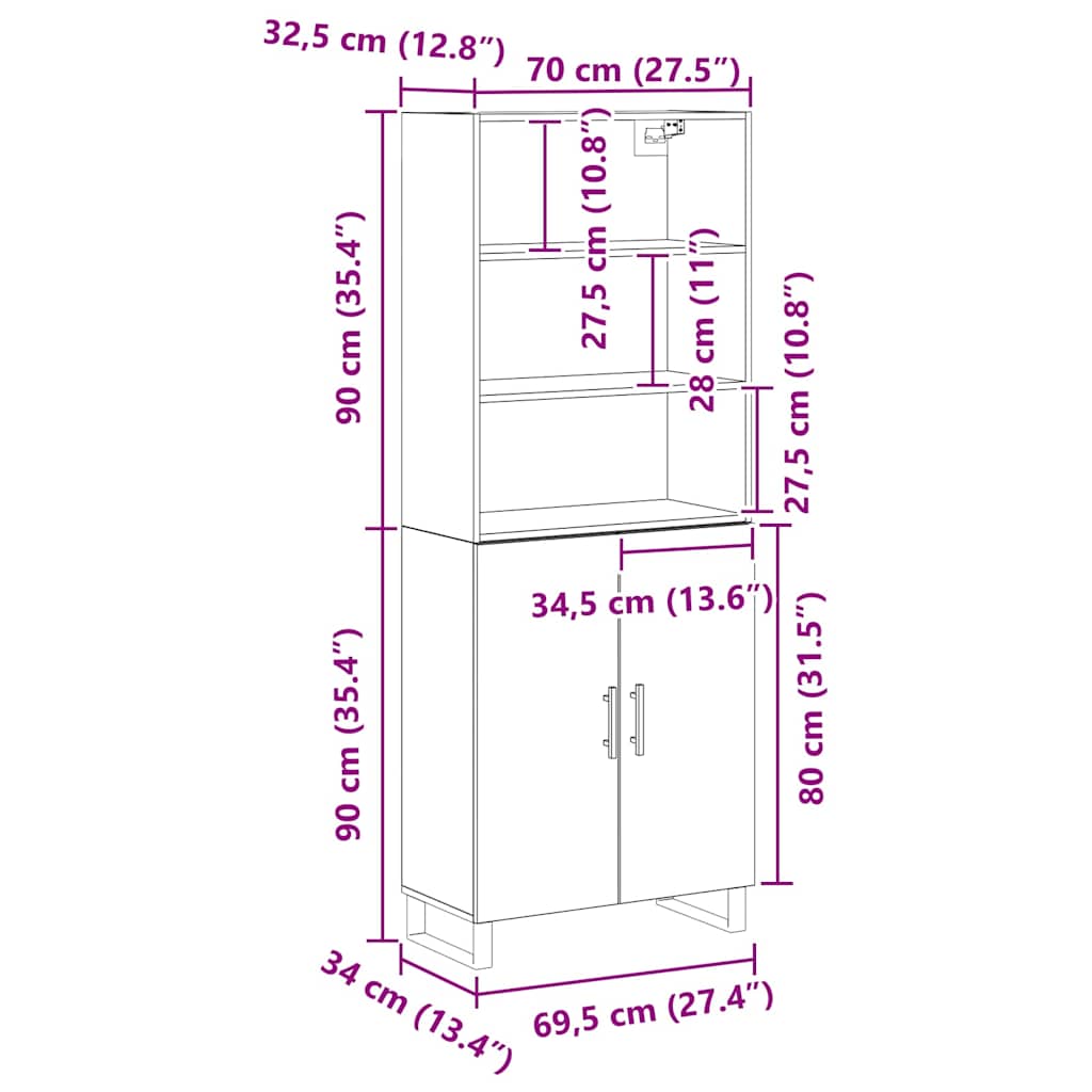 vidaXL Highboard 2 pcs Μαύρη Οξυά Επεξεργασμένο ξύλο