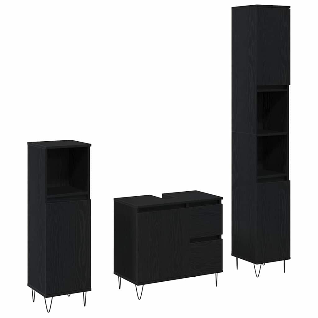 vidaXL Σετ Επίπλων Μπάνιου με πόρτα 3 pcs Μαύρη Οξυά 30 x 30 x 190 εκ