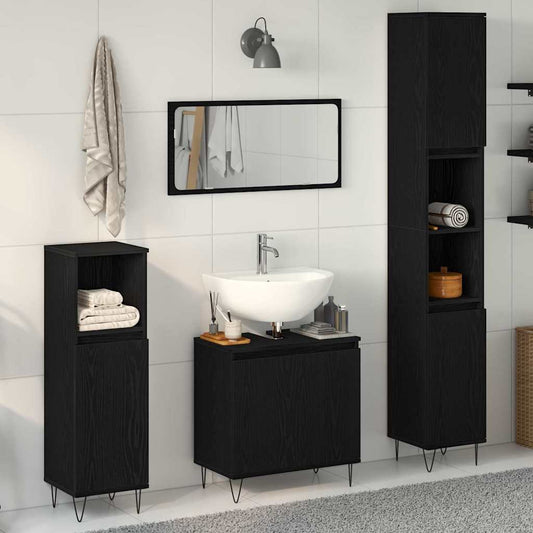 vidaXL Σετ Επίπλων Μπάνιου με πόρτα 3 pcs Μαύρη Οξυά 30 x 30 x 190 εκ