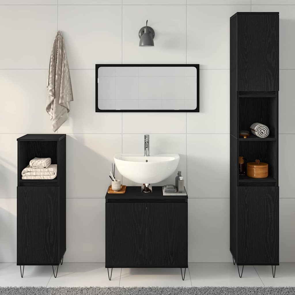 vidaXL Σετ Επίπλων Μπάνιου 3 τμχ. Μαύρη Οξυά 30 x 30 x 190 εκ