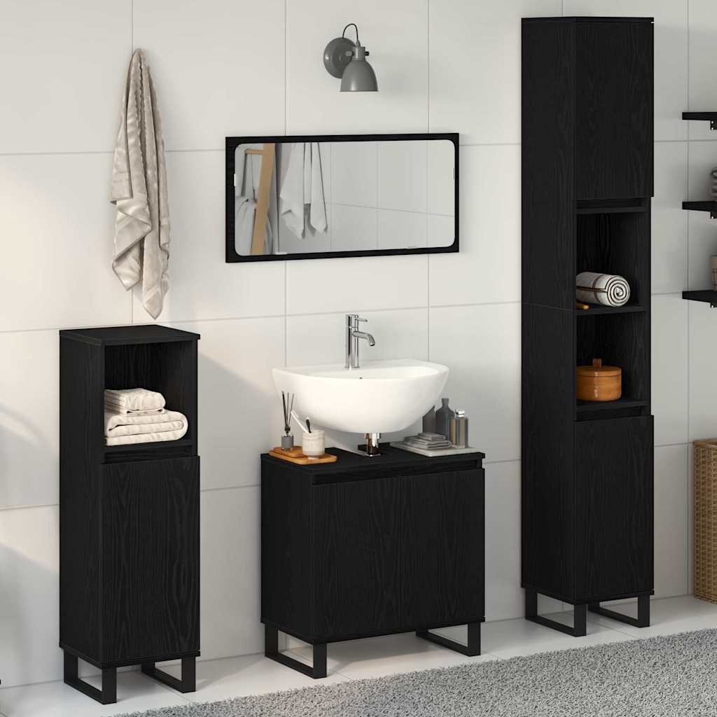 vidaXL Σετ Επίπλων Μπάνιου με αποθήκευση 3 pcs Μαύρο 30 x 30 x 190 εκ
