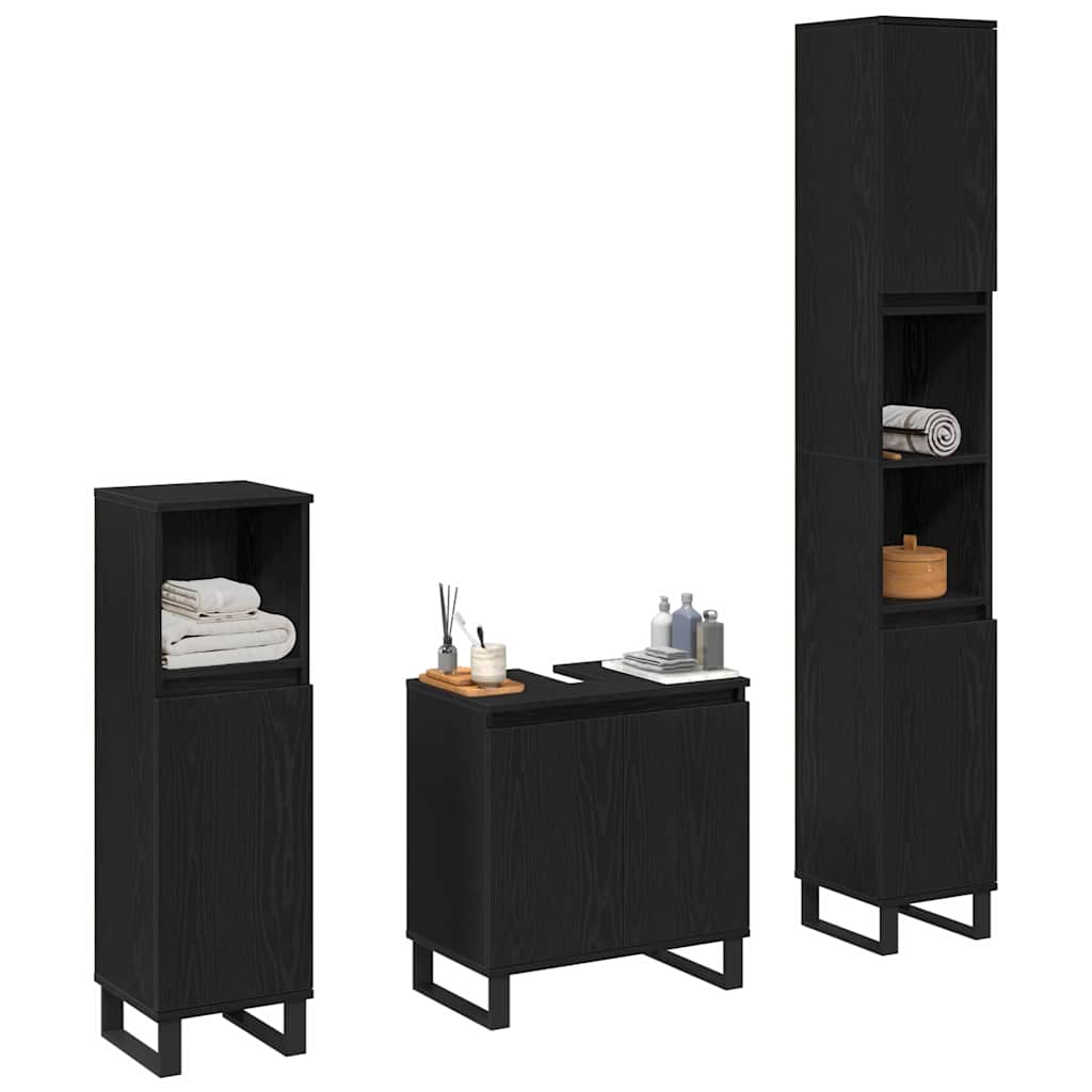 vidaXL Σετ Επίπλων Μπάνιου με αποθήκευση 3 pcs Μαύρο 30 x 30 x 190 εκ