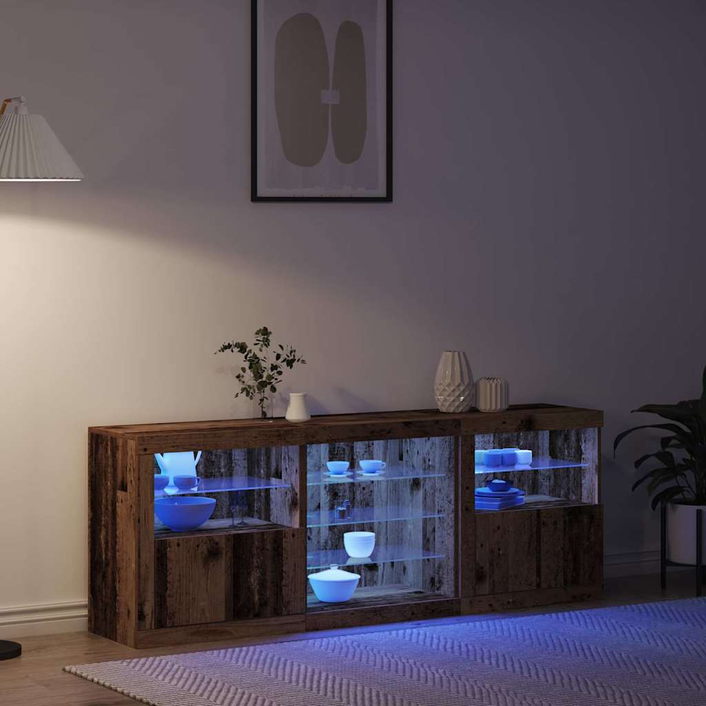 vidaXL Πλευρικό Τραπέζι LED Παλιό ξύλο 181,5 x 37 x 67 εκ.