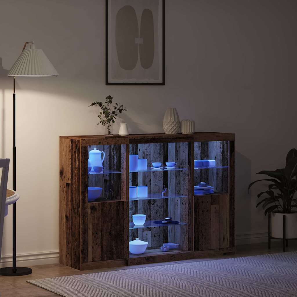 vidaXL Μπουφές με LED φωτισμό Παλιό ξύλο 143 x 37 x 100 εκ.