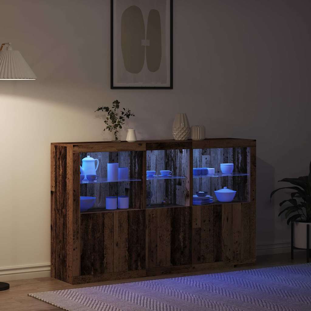 vidaXL Μπουφές με LED Φώτα Φθαρμένο Ξύλο 162x37x100 εκ. Υποβλητικό Σχέδιο