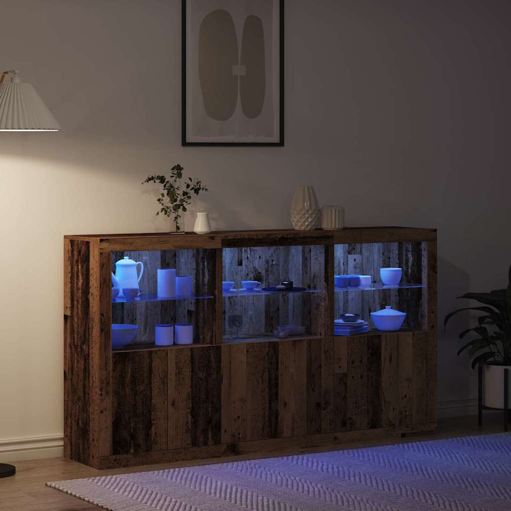 vidaXL Μπουφές με Φωτιστικά LED Παλιό Ξύλο 181,5 x 37 x 100 εκ. Ξύλο Κατασκευασμένο