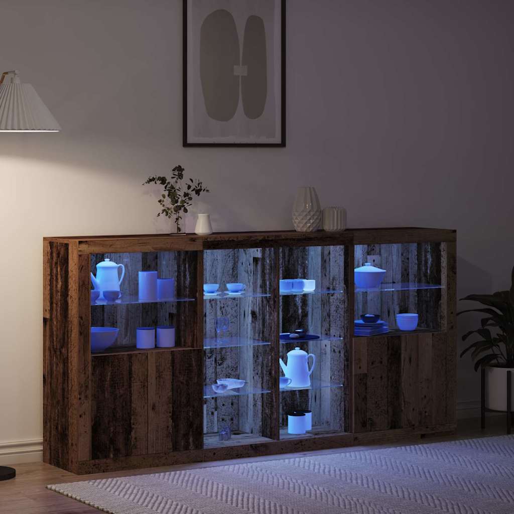 vidaXL Μπουφές με LED Φώτα Παλιό Ξύλο 202x37x100 εκ. Κατασκευασμένο ξύλο