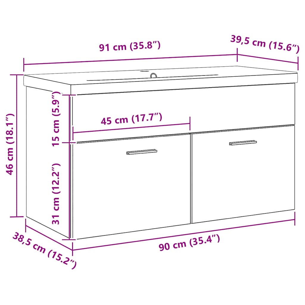 vidaXL Ντουλάπι Μπάνιου με συρτάρι Μαύρη Οξυά 90 x 38,5 x 46 cm