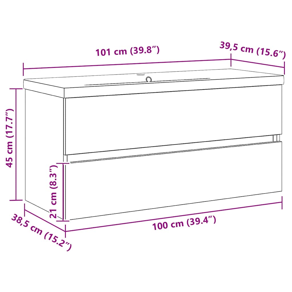 vidaXL Ντουλάπα Νεροχύτη Επιτοίχιο Μαύρη δρυς 100 x 39 x 62 εκ