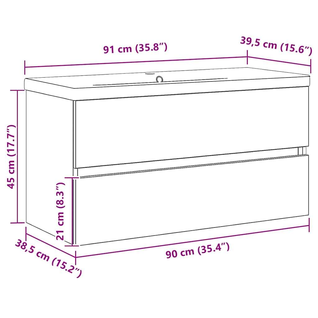 vidaXL Ντουλάπα Νεροχύτη Επιτοίχιο Μαύρη δρυς 90 x 39 x 62 εκ.
