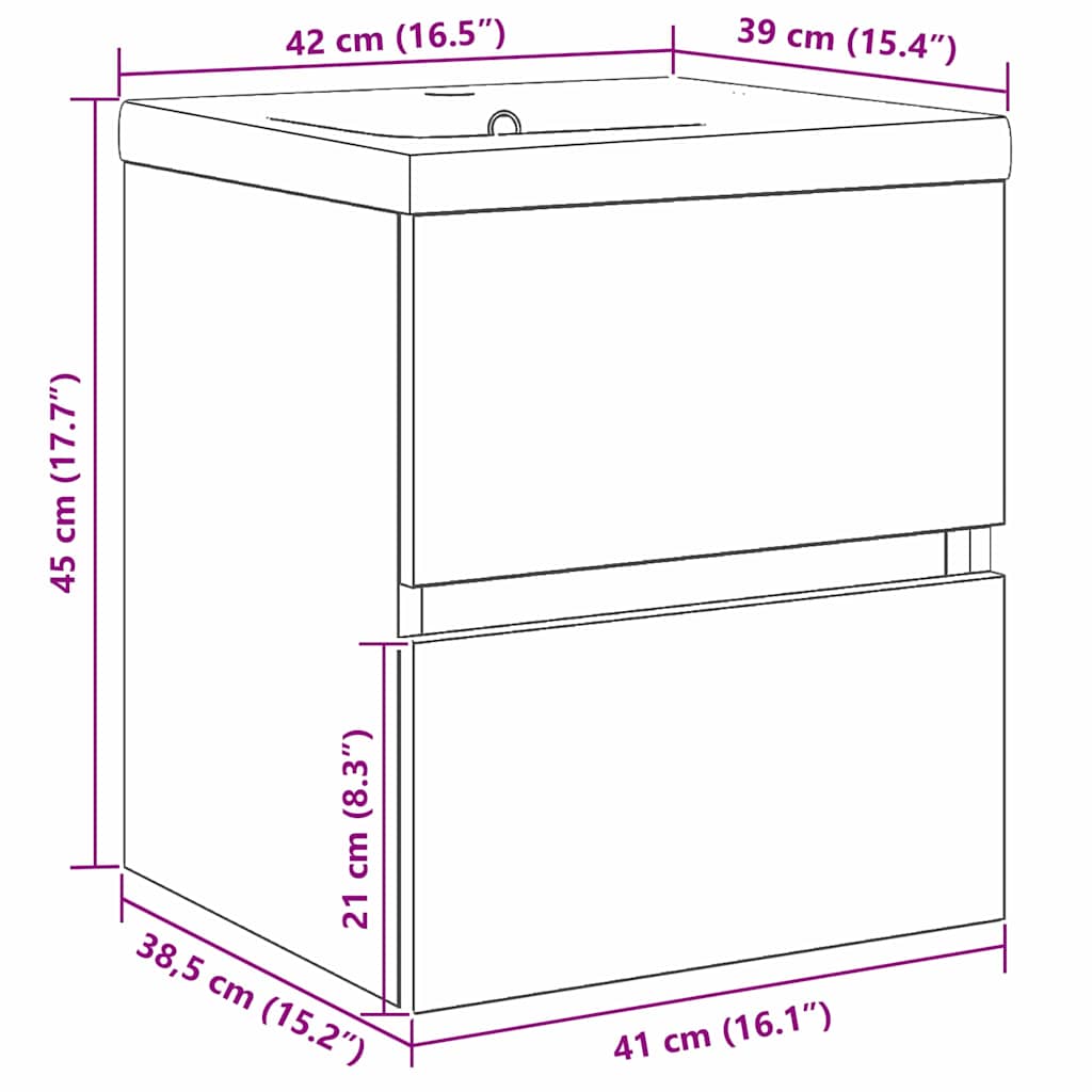 vidaXL Ντουλάπα Νεροχύτη Επιτοίχιο Μαύρη δρυς 41 x 39 x 62 εκ.