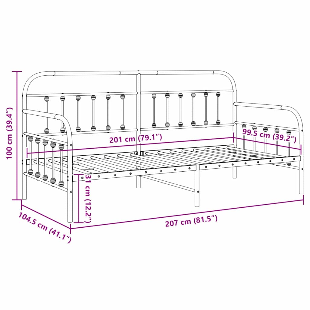 vidaXL Σκελετός κρεβατιού ημέρας Μαύρο 100 x 200 cm