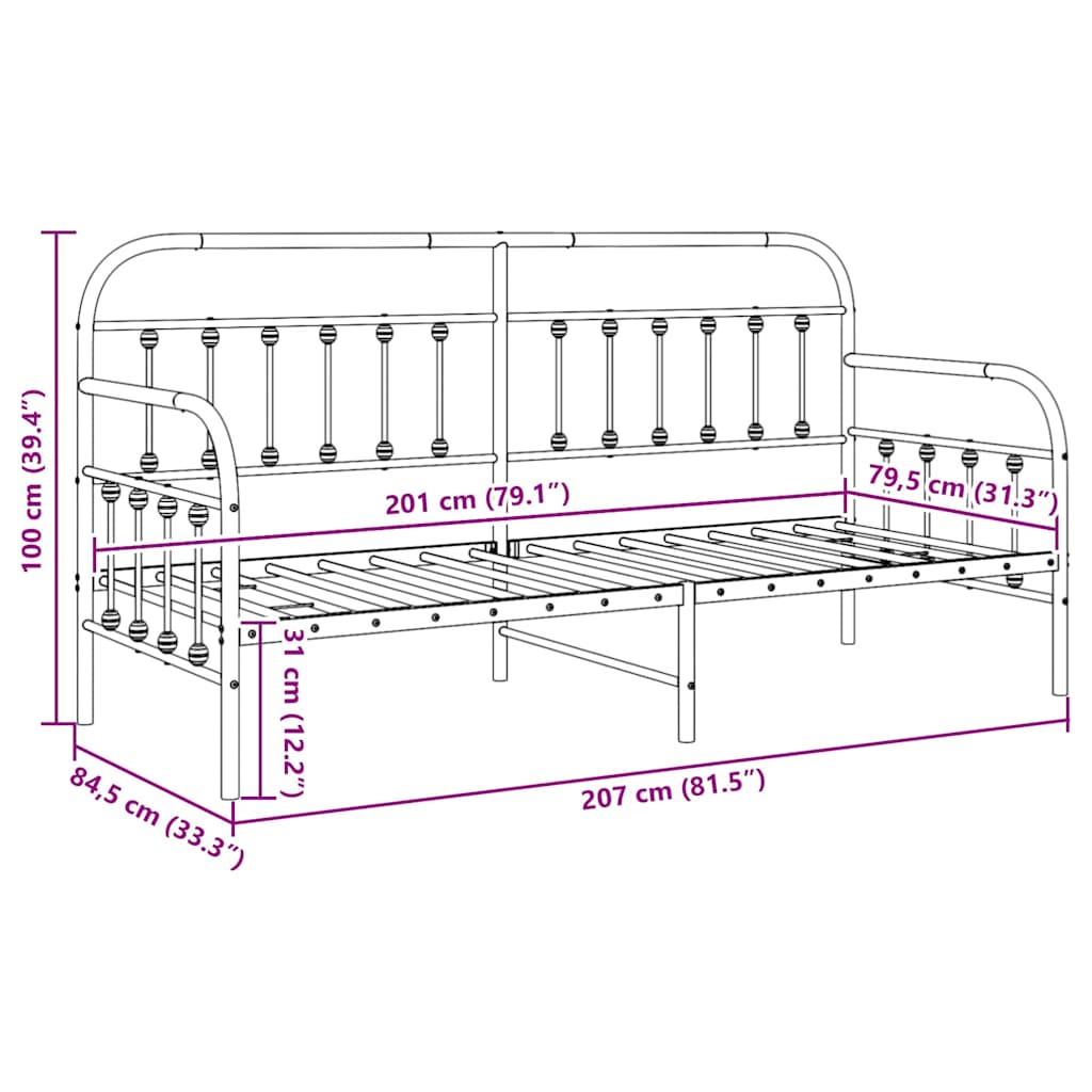 vidaXL Σκελετός κρεβατιού ημέρας Λευκό 80 x 200 cm