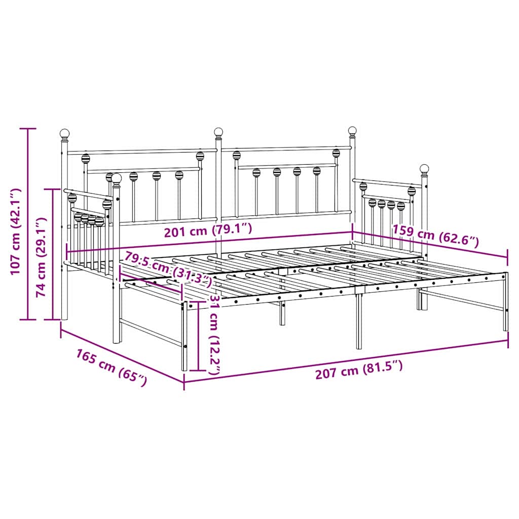vidaXL Σκελετός κρεβατιού ημέρας Μαύρο 80 x 200 cm Ατσάλι
