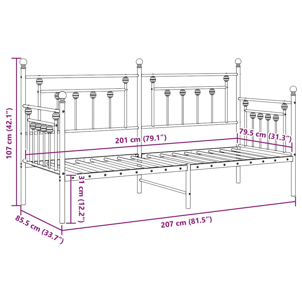vidaXL Σκελετός κρεβατιού ημέρας Λευκό 80 x 200 cm Ατσάλι