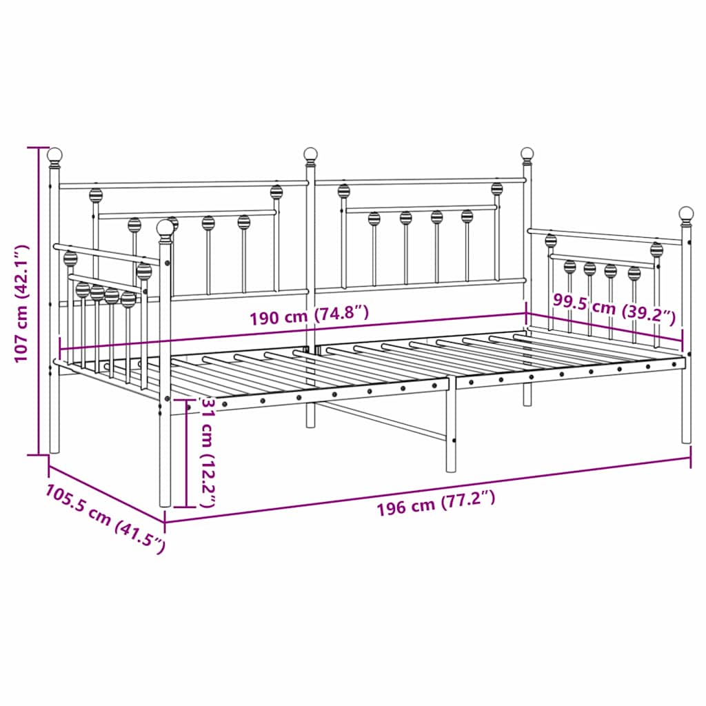 vidaXL Σκελετός κρεβατιού ημέρας Λευκό 100 x 190 cm Ατσάλι