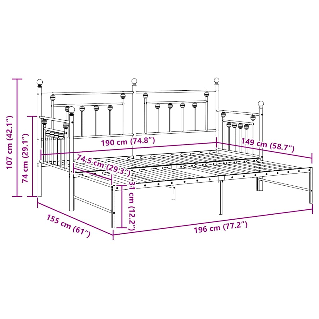 vidaXL Σκελετός κρεβατιού ημέρας Λευκό 75 x 190 cm Ατσάλι