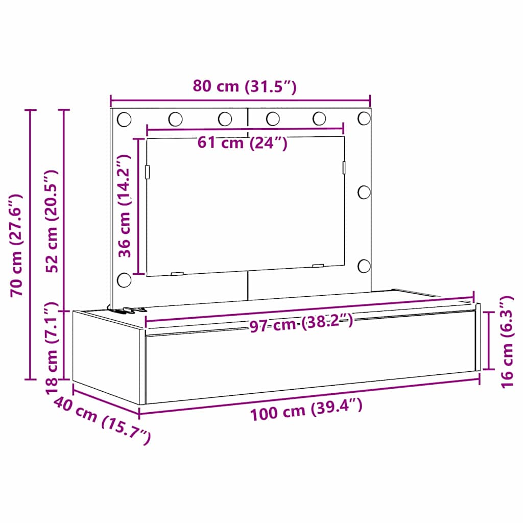 vidaXL Τραπέζι περιποίησης Γκρι 100 x 40 x 70 εκ. Επεξεργασμένο Ξύλο