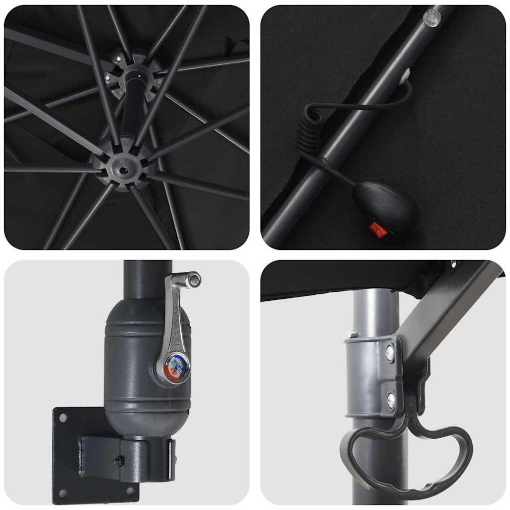 vidaXL Ομπρέλα Κήπου με φώτα λωρίδας LED Μαύρο 248,5 x 247,5 x 160 εκ.