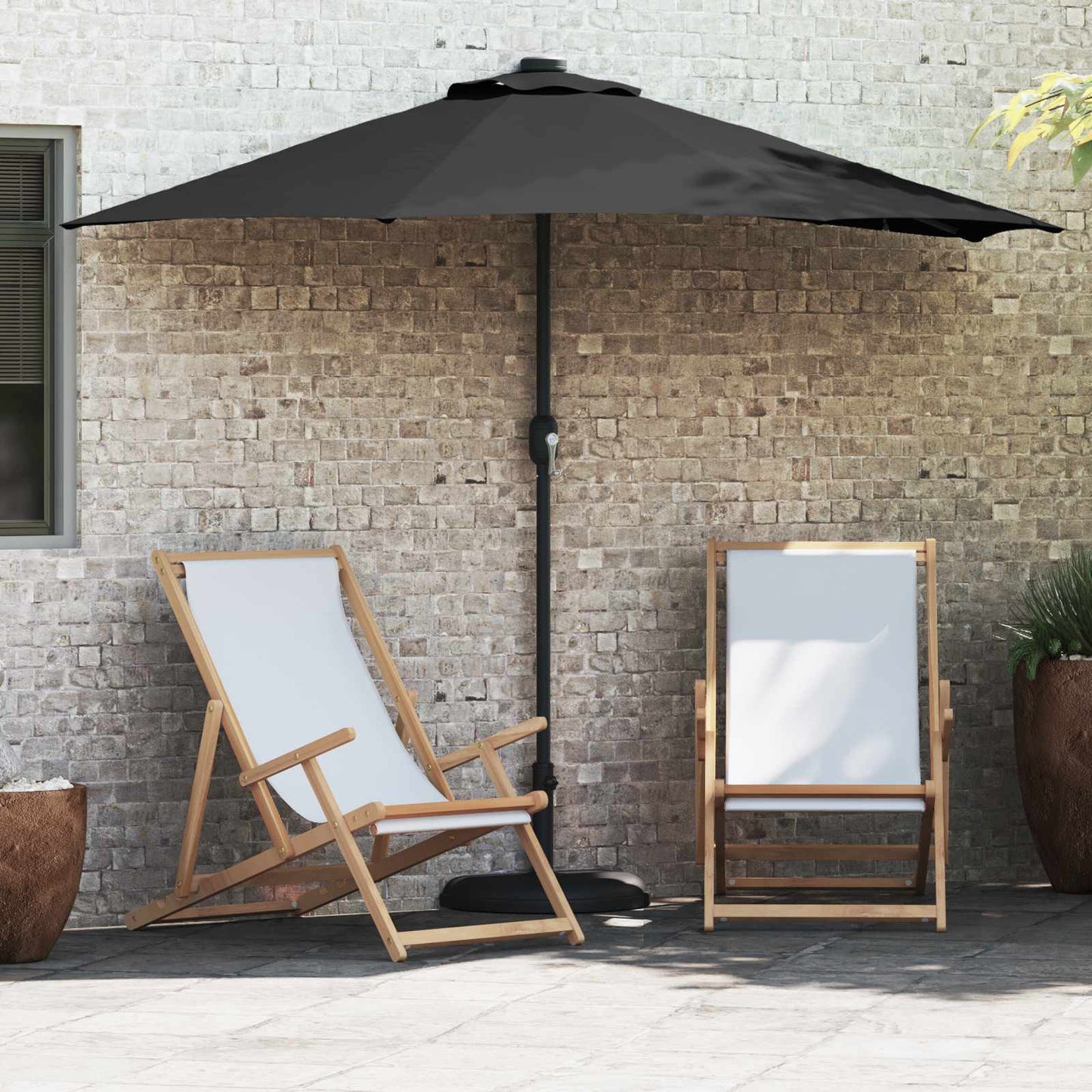 vidaXL Ομπρέλα Κήπου Μαύρο 294 x 150 x 224 εκ Πολυεστέρας και Χάλυβας