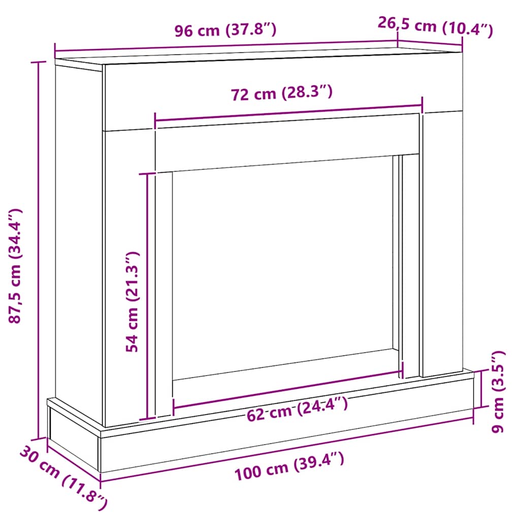 vidaXL Πλαίσιο Τζακιού από Μαύρη Δρυ 100x30x87,5 εκ. από Τεχνητό Ξύλο