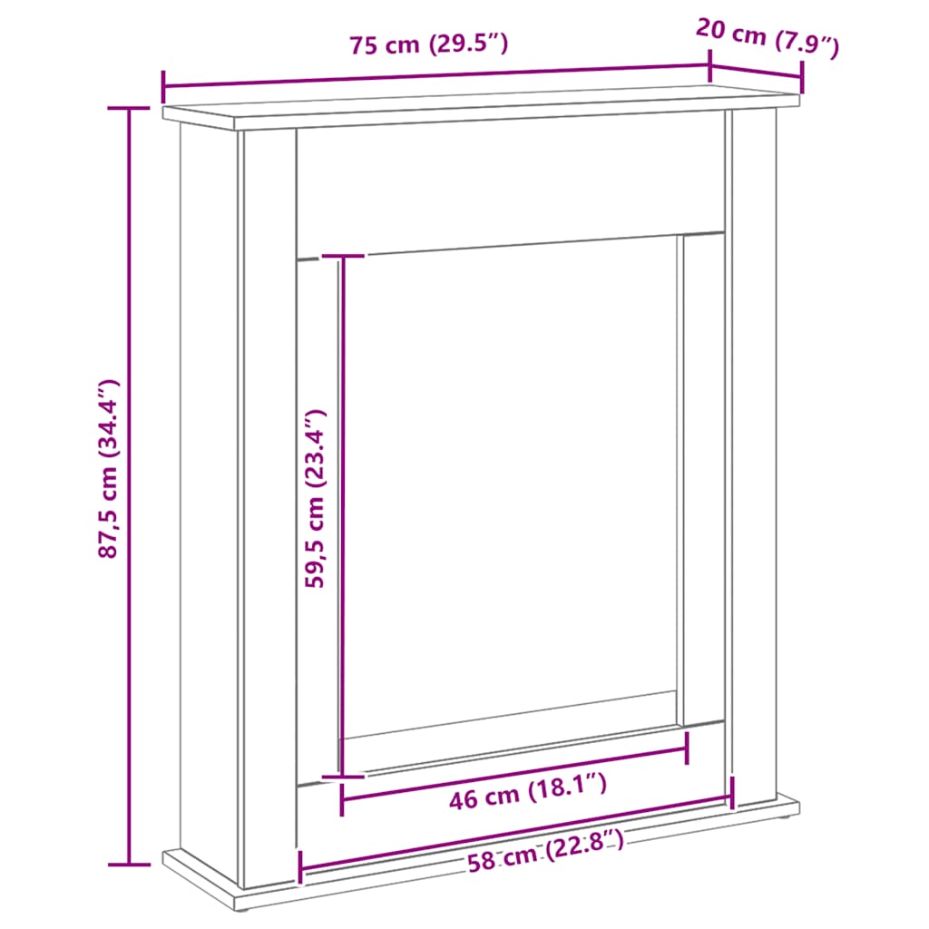 vidaXL Πλαίσιο Τζακιού από Μαύρη Δρυ 75x20x87,5 εκ. από Τεχνητό Ξύλο