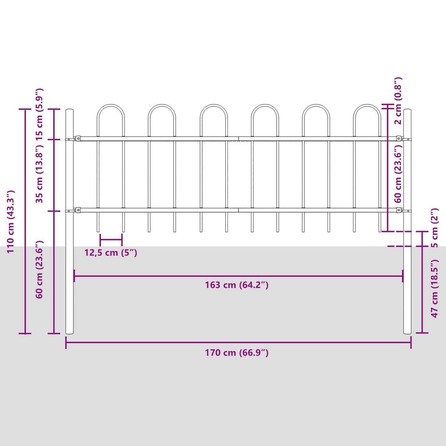 vidaXL Φράχτης Κήπου BOXTEL 5 pcs 8,5 x 0,6 μ Ατσάλι με Πούδρα Λευκό