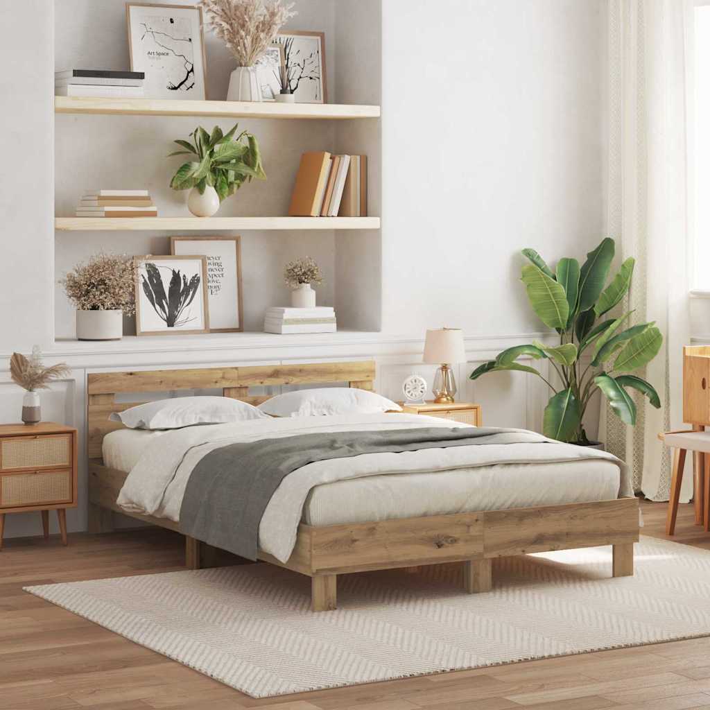 vidaXL Σκελετός Κρεβατιού Artisan Oak 140 x 190 cm Επεξεργασμένο Ξύλο