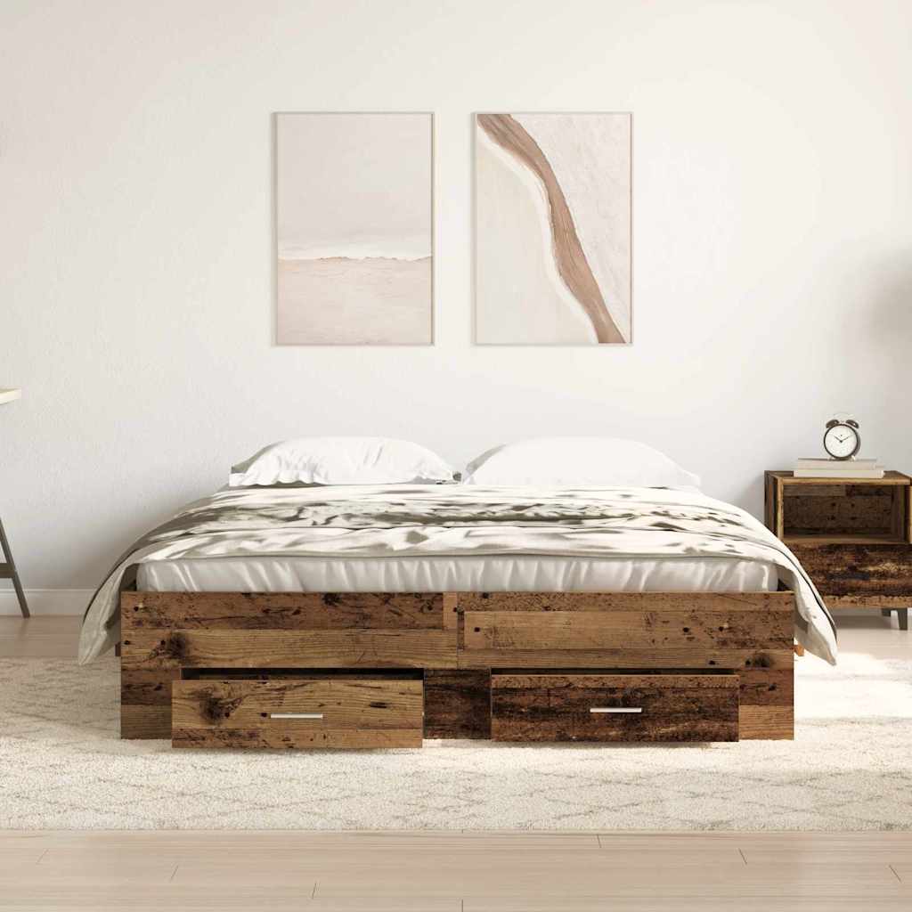 vidaXL Σκελετός Κρεβατιού Παλιό Ξύλο 140 x 190 cm Επεξεργασμένο ξύλο
