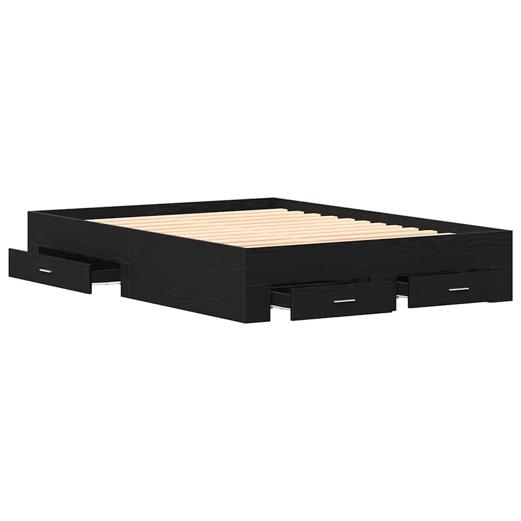 vidaXL Κρεβάτι με Συρτάρια Μαύρο Δρυς 135x190 εκ. Μηχανικά Ξύλα