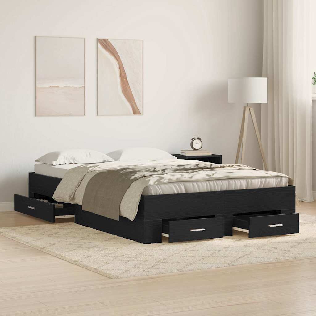 Bed Frame με Συρτάρια Μαύρη Δρυς 120x190 εκ Επεξεργασμένο Ξύλο