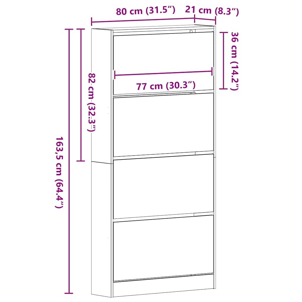 vidaXL Ντουλάπα Παπουτσιών με πόρτα Παλαιό ξύλο 80 x 21 x 163.5 cm